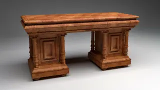 3D visualization of a large ornate wooden table